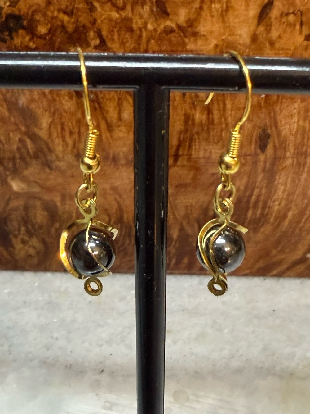 Gold-Tone Hematite Drop Earrings - Women Jewelry - Picture 2 of 5